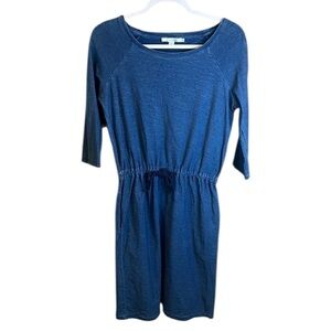 Boden Blue Jersey Dress Cinched Waist 3/4 Sleeves size 6 L